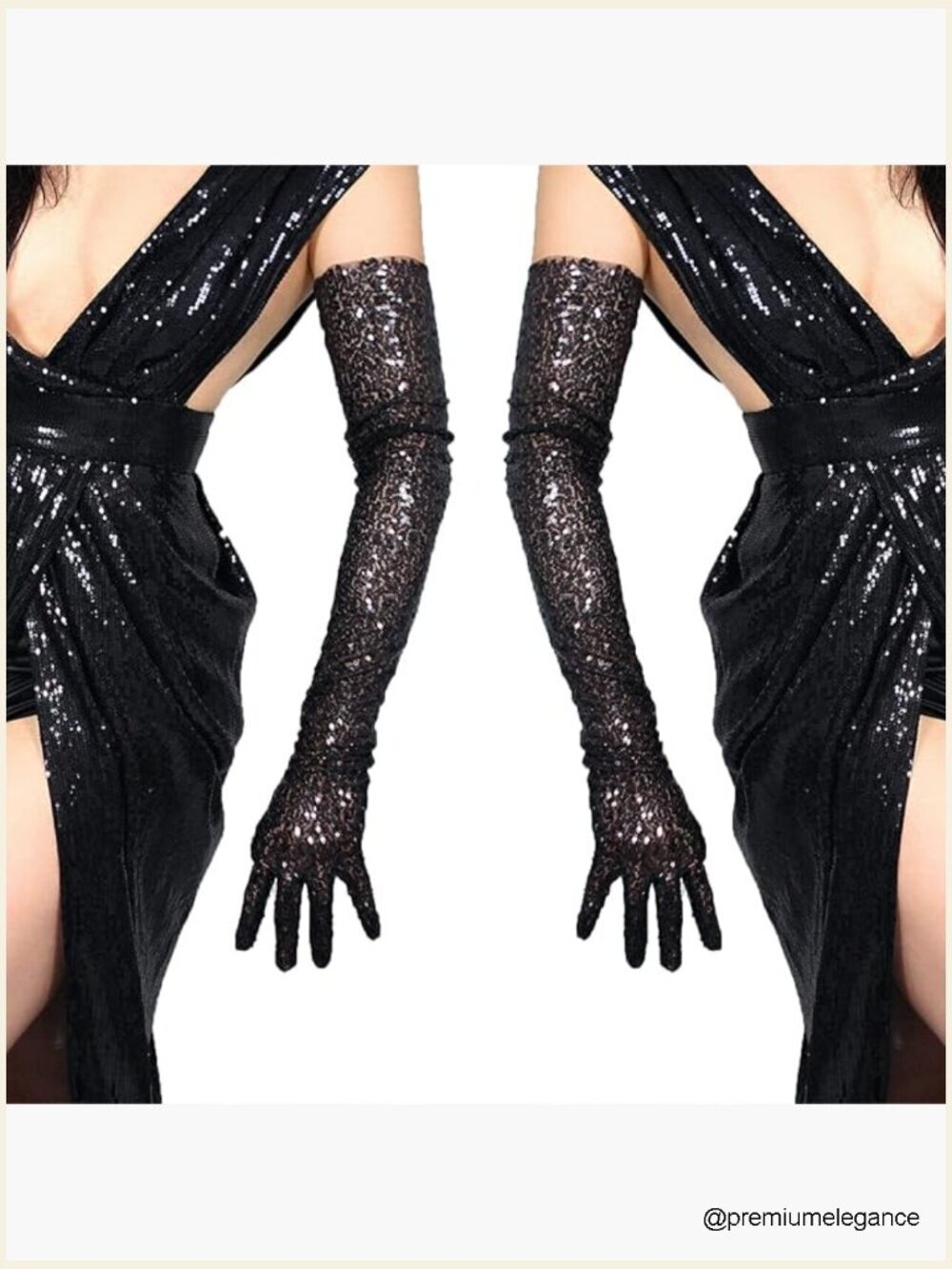 Long Sequins Gloves 28" Mesh Sheer Sparkly for Halloween Evening Costume Dance